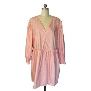 Daisy Street Curve Pink Dress Dropped Waist V Neck Long Sleeves Cotton sz 1x NWT